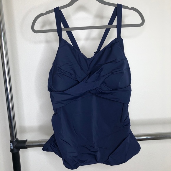 Denim & Co. Beach Twist Front Tankini with Skirt, Navy, Plus 18 - Picture 3 of 8